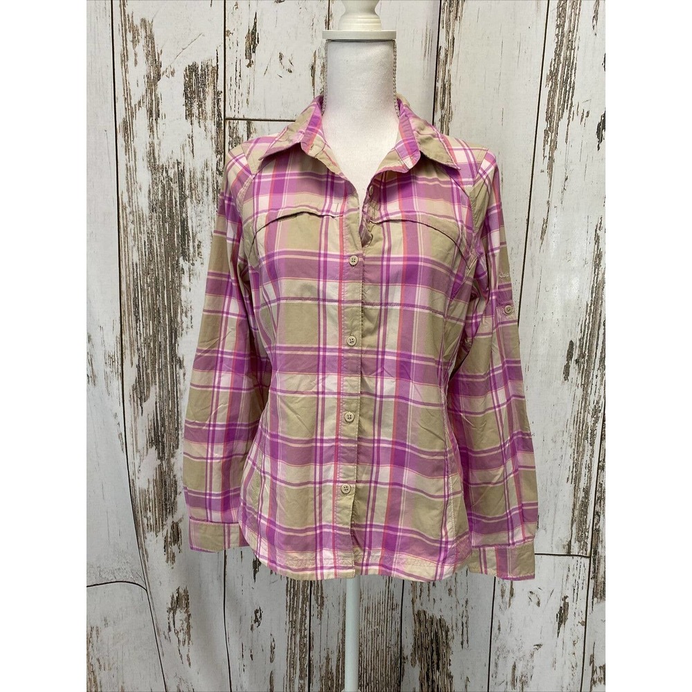 Women's Pink Plaid Columbia Button Up Shirt Size Medium - Picture 1 of 4